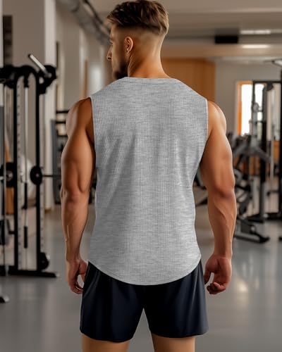 3 Pcs Men's Big and Tall Tank Top Ribbed Plus Size Sleeveless Henley Shirt Crewneck T Shirt 1X-5X4