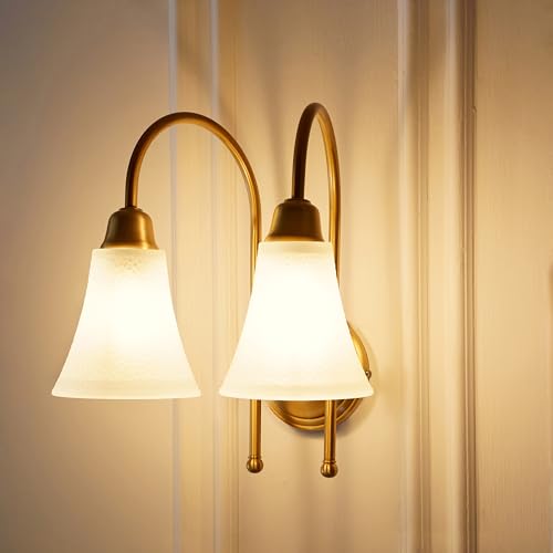 Image of Divine Trends Double Hockey Wall Lamp Antique Brass Finish with Hammered Frosted Glass Shade for Living Room, Bedroom, Home Decoration Wall Light - Pack of 1
