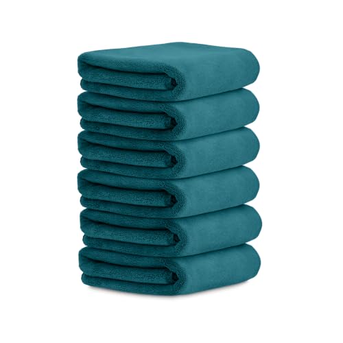Image of HOUSSE Premium Microfiber Face Towel Pacific Green | Korean Beauty Makeup Remover | Antimicrobial for Sensitive Skin | Eco-Friendly 450 GSM | Soft Touch Set | 30x30 cm | Pack of 6