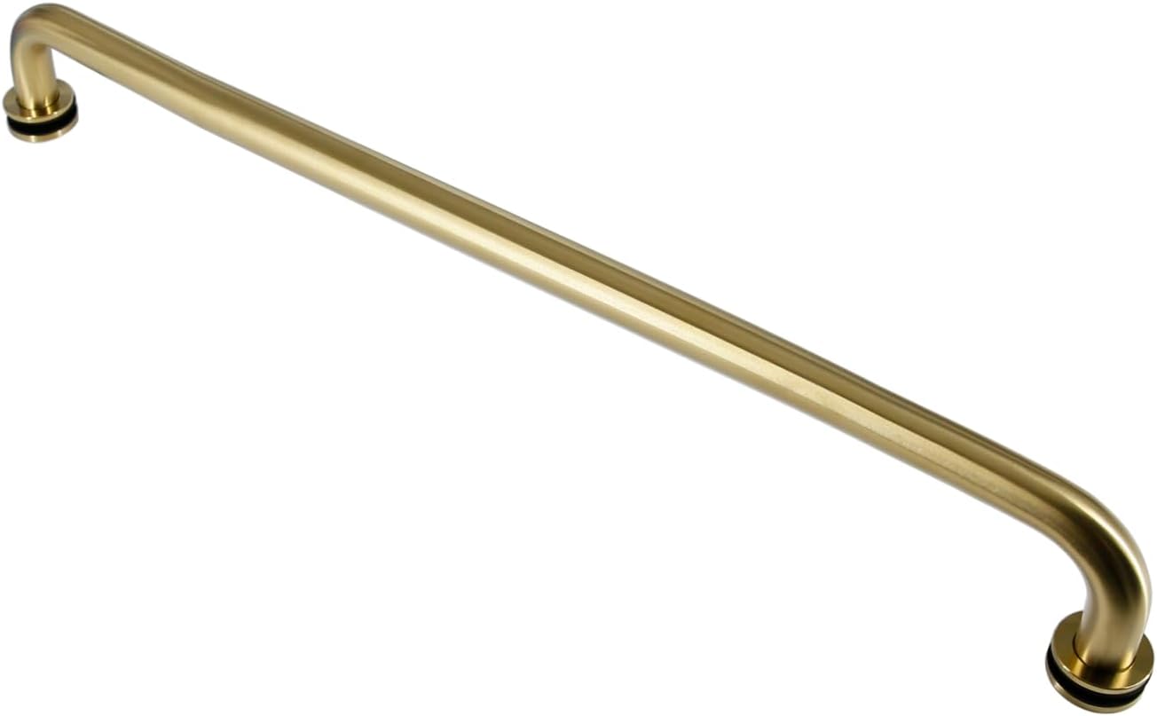 Stainless Steel 304 Grade 24" inch Shower Glass Door Single Side Round Shape Towel Bar Handle for 1/4~3/4" Thickness Glass (SSTS24) (Satin Gold)