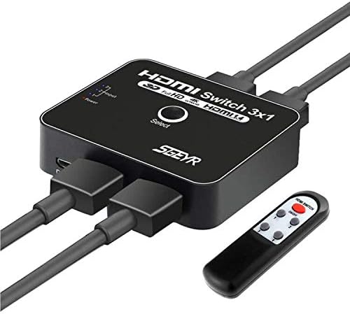 HDMI Switch SGEYR HDMI Switcher 3 Port HDMI Selector Box 3 in 1 Out 3x1 Hdmi Switch with IR Remote Plug & Play No Driver HDMI Switcher Box Support 4K@30Hz HDCP 1.4
