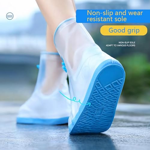 Couvre-chaussures imperméable en silicone bleu avec fermeture éclair et cordon