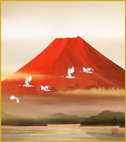 色紙 色紙掛けなし 色紙絵 和風 赤富士 伊藤渓山 モダン 掛軸 床の間 和室 おしゃれ 壁掛け 絵