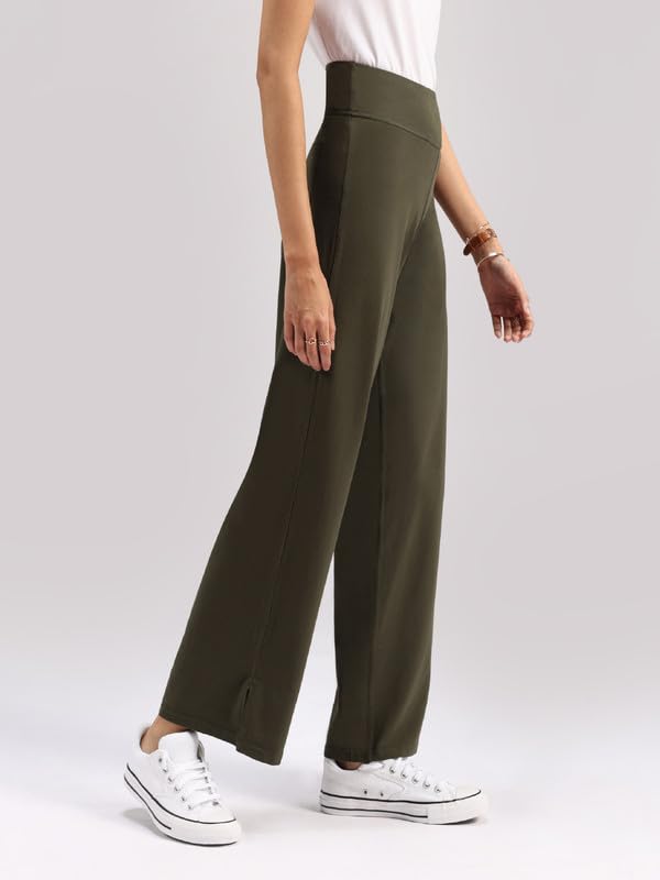 Image of BlissClub Women AM PM Cotton Wide Leg Pants | Wide Waistband | High Rise | Drawstring | 2 Pockets