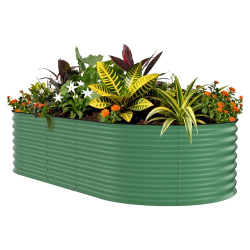 Garvee 8x4x1.5ft Galvanized Raised Garden Bed, Oval Metal Planter Box with Anti-Cut Safety Edges, 359 Gallons Rust-Resistant Deep Root Planter for Outdoor Vegetables, Flowers, Herbs, Green