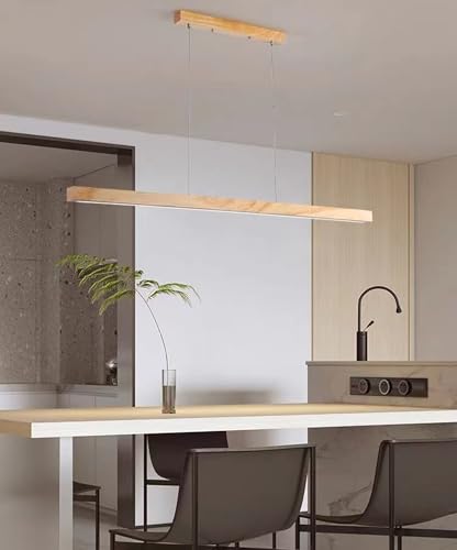 Lampe à suspension LED en bois de 80cm dimmable avec télécommande pour table à manger - 2