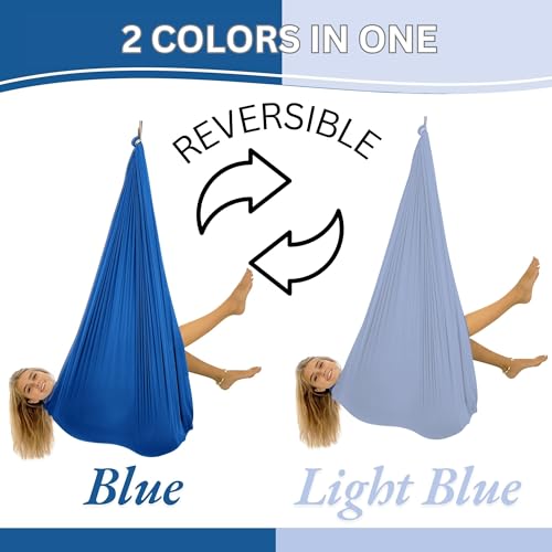 Bradoro Double Layer Reversible Sensory Swing | Outdoor and Indoor Swing for Kids and Adults Up to 260 lbs | Autism Cocoon Swing | Kids Sensory Swing Indoor | ADHD (Blue/Light Blue) by Bradoro - Image 3