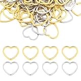 40 anillos de conexión de corazón hueco en 2 colores, marco de latón chapado en oro de 24 quilates, colgante de corazón de amor, conector para pulseras, collares, fabricación de joyas