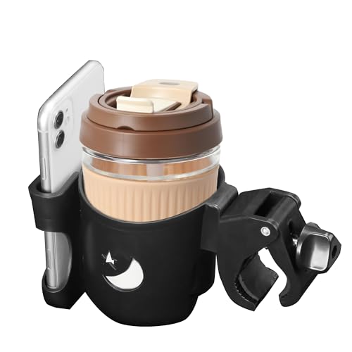 Image of WHLICKS 2-in-1 Walker Cup Holder with Phone Holder,Fit for Wheelchair, Rollator, Scooter, Bike, Mobility, Camper, Stroller with Sturdy,Rotatable,Adjustable,Anti - Slip Clip