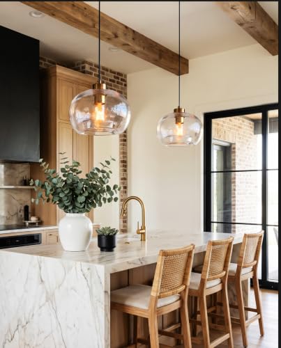 Image of CASAMOTION Glass Pendant Lights, Textured Clear Globe Shade