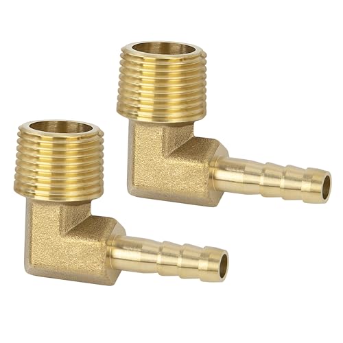 Connector de Manguera de Lengüeta, Codo de 90 Grados Acople de Latón, 2 PCS 6 mm 3/8' con Púas a Macho, Adaptador de Tubo de Manguera de Codo Accesorios para Agua, Gas, Aceite