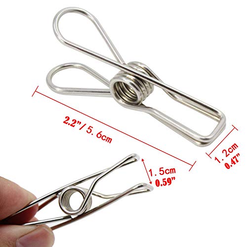 Clothespin 2.2” Pin, 40 Pack Stainless Steel Wire Clip Hook For Socks Towel Bag Scarfs Hang Drying Rack Tool, Laundry Kitchen Cord Wire Line Clothespins Pegs, File Paper Bookmark Binder Metal Clip #TOP4