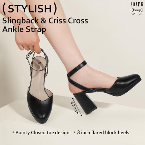 IDIFU IN3 Women's Pumps Platform Closed Toe Heels Comfortable Low Chunky Block Slingback Ankle Strap Dressy Wedding Bridal Party Shoes Pointed Toe Heels4