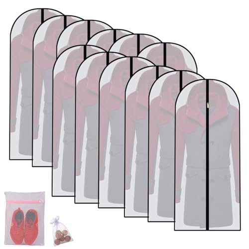 Hanging Garment Bag Suit Bags for Closet Storage (Set of 12) Garment Bags for Hanging Clothes Travel with Zipper for Suit Sweaters Travel Laundry Wardrobe Closet Dust Cover (Black, 24'' x 48'')