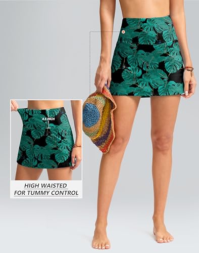 Image of SANTINY Women's High Waisted Swim Skirt with Pocket Tummy Control Tankini Swimsuit Bathing Suit Bottoms for Women