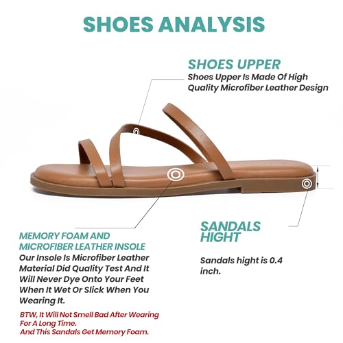 Image of NianEr Womens Microfiber Leather Memory Foam H Sandals Summer Shoes Slides | Flat, Comfortable, Slip On, Dressy, Dress, Beach, Vacation, Designer, Comfy, Casual, Bridal, Church, Boho, Office, Work