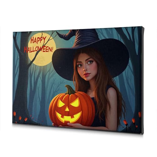 Déco Halloween sorcière et citrouille : toile murale d'ambiance festive 40x60 cm
