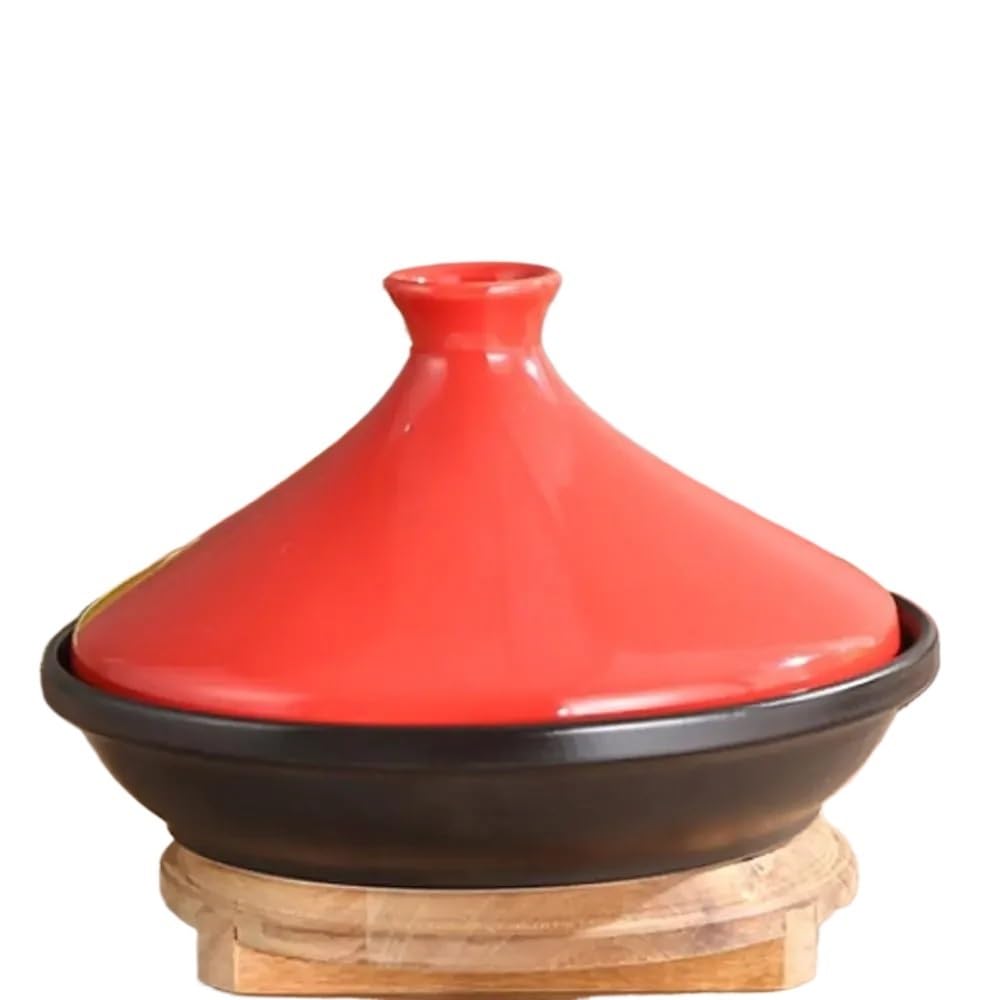 Tegame Terracotta Casseruola in ceramica for zuppa di verdure al vapore resistente alle alte temperature da 20/22/24 cm(24cm,Red)