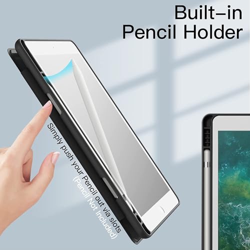 Image of ProElite Smart Flip Case Cover for Apple iPad 9.7 inch 2018 /2017 5th 6th Generation, Clear Soft Back with Pencil Holder, Haze Blue