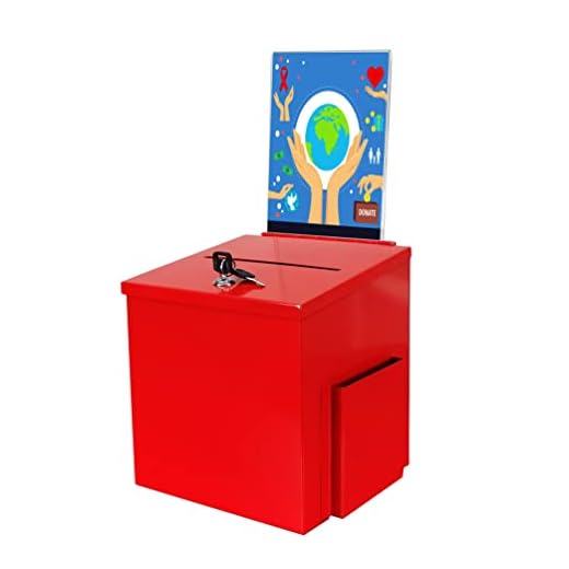 FixtureDisplays RED Metal Donation Box Suggestion Charity Key Drop Fund Raising Sign Holder 11573RED