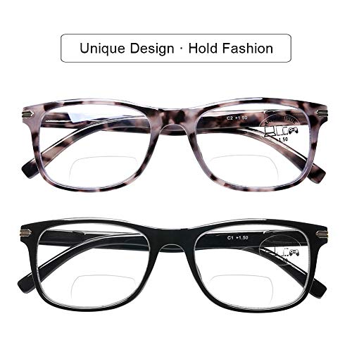 Image of DOOViC Bifocal Reading Glasses Blue Light Blocking Black /Tortoise Spring Hinge Quality Readers for Men and Women, C1+c2, 2.50