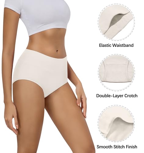 Image of MIRITY Women's High Waist Cotton Underwear - Soft Full Coverage Briefs with Double-Layer Waistedband