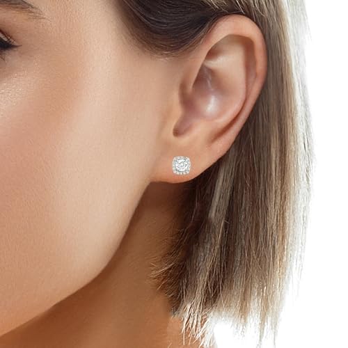 Image of 925 Sterling Silver Stud Earrings for Women | Cubic Zirconia Solitaire Ear Studs | Lightweight Hypoallergenic Anti-Tarnish Daily Wear Jewellery | Gift for Girls, Wife, Girlfriend, Mother, Sister | Birthday, Anniversary, Rakhi