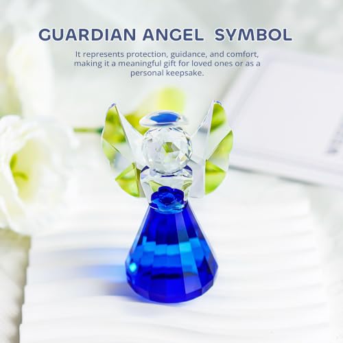 Image of 3.5'' Blue Crystal Guardian Angel Figurine,Glass Christmas Angel Ornaments