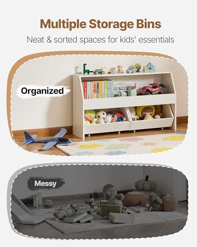VEVOR Kinderregal Bücherregal aus Holz mit Stauraum, Spielzeugschrank mit 2 mobilen Schubladen, Aufbewahrungsschrank für Spielzeug, Spielzeugregal für Schlafzimmer Kinderzimmer Wohnzimmer, weiß