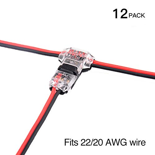 Brightfour Conectores - Pack de 12 baja tensión T tap conectores T tipo Pin 2 sin soldadura con ninguna extracción de alambre para los cables conexión 20/22 AWG Cable 0,2-0,5mm²
