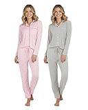 Real Essentials 2 Pack: Women's Soft Pajama Set | Button Down Top And Lounge Sleep Pj Pants | Matching Sleepwear