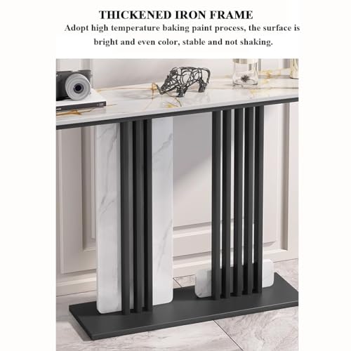 Mesa consola estrecha rectangular con base de metal negro para sofa de salon moderno 5