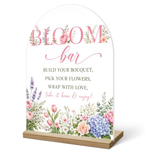 Wildflowers Bloom Bar Sign, Acrylic Signs With Wood Stand For Party, 03