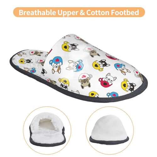 French Bulldog With Coffee Cup Print Women Slippers Home Furry Shoes Keep Men Couples Shoes Warm For Women-4