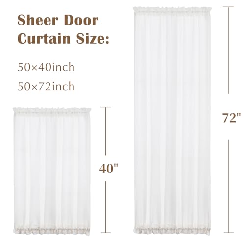 Image of jinchan Linen Blend French Door Curtain Solid White 40 Inch Rod Pocket Privacy Panel with Tieback Light Filtering 1 Panel Farmhouse Country Style for Door or Window