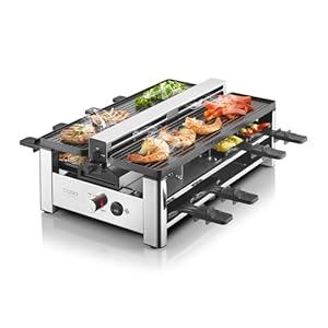 CASO Raclette AirClean - Raclettegrill mit integriertem Dunstabzug, für 8 Personen, schnelles Aufheizen, Antihaft Keramik-Beschichtung (PFAS-frei), 1500 Watt, austauschbarer Geruchs- und Kohlefilter