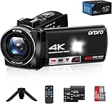 ORDRO 4K Video Camera Z36-1080P 30FPS Camcorder with IR Night Vision for YouTube, 3" HD Screen 18X Digital Zoom Vlogging Camera with Fill Light,32G Card, Remote, 2 Batteries