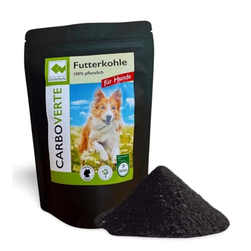 Futterkohle für Hunde 200 g – unterstützt Magen-Darm-Funktion, reduziert Durchfall & Magenbeschwerden, sehr ergiebig, neutraler Geschmack, vitaler und glücklicher Hund, einfach ins Futter mischbar
