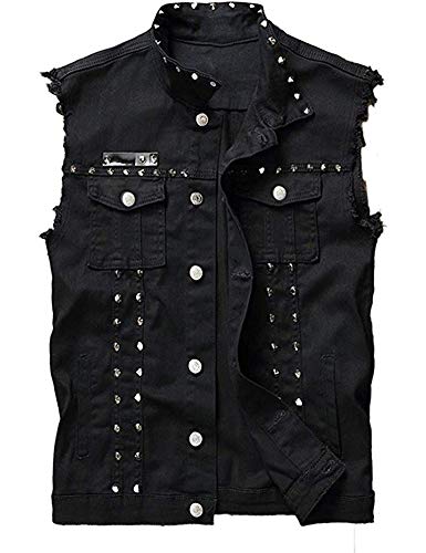 Chaleco de mezclilla para hombre punk slim fit negro Idopy sin mangas 5XL