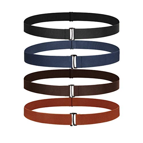Hivool elásticos ajustables | No Show Cinturón elástico con correa web | Cinturón elástico invisible para mujer con hebilla plana para jeans Pantalones vestidos (Black+Dark Blue+Brown+Coffe, 4)