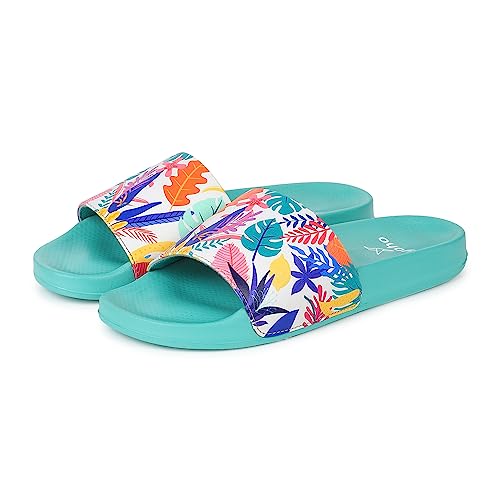 Image of YOHO Tropica Printed Comfortable Women Slides | Stylish Rainy Footwear & Waterproof Monsoon Sandals | Soft Inner Lining On Strap