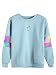 ROMWE Women's Top Long Sleeve Color Block Paper Airplane Graphic Print Patchwork Trim Tee Shirt Sweatshirt,Blue,XXL=US L