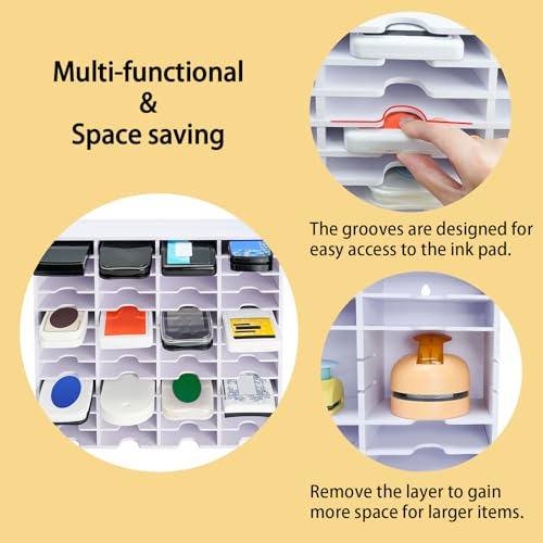 Image of Krafetto 48 Grids Ink Pad Storage Rack, Wall-mountable Stamp Pad Organizer Holder Compatible with Slim Ink Pads(Grid Size 3 inch W x 3.9 inch D x 0.9 inch H)