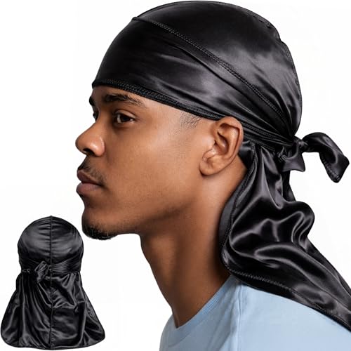 Veeta Superior Silk Durag - Smooth Silk Durag for Men & Women, Long Double Wide Straps, Outside Seam Triple Stitch Du Rag