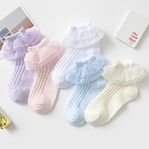 4/5/6 Pack Baby Toddler Girls Ruffle Socks White Princess Eyelet Frilly Lace Ankle Cotton Dress Socks For Little/Big Kids #TOP1
