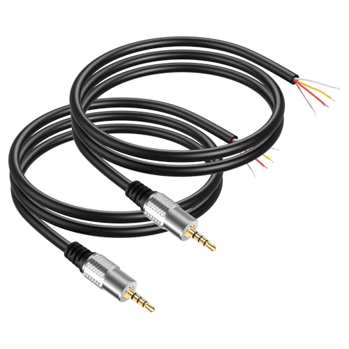 GINTOOYUN 2 Pack TRRS 3.5mm Audio Cable 3.2Ft 3.5mm Male Jack to Bare Wire Open End TRS 4 Pole Stereo 1/4" for Stereo Speaker Subwoofer Headset Earphone Microphone Cable with Gold-Plated Plugs