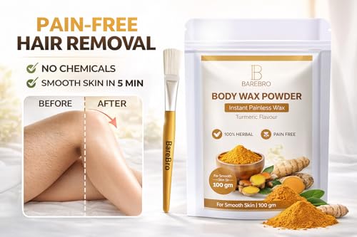 Image of Turmeric Hair Removal Wax Powder for Women & Men | Professional & Painless Herbal Wax Powder with Natural Ingredients for All Skin Types | Quick, Easy to Apply Hair Removal for Smooth Skin with No Irritation or Skin Rashes 100 Gms