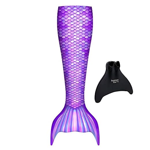 Fin Fun Fantasy with Included Monofin - Swimmable Mermaid Tail for Kids - Reinforced Water Game for Girls & Boys Made w/ Sun Resistant Material - (Purple, Child S/M)