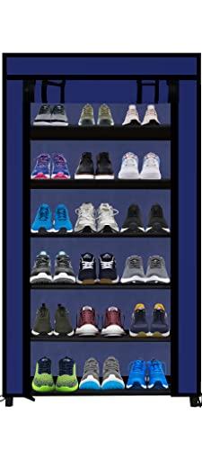 Image of Multi Utility 6 Layer Shelf Collapsible Metal Pipes with Non-Woven 100GSM Fabric Cover for Shoe /Cloth /Toy /Books Rack (Blue, Metal)