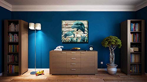 Bathroom Wall Decor Ocean Sea Wall Art Green Turtle And Dolphin Pictures Artwork Painting Ocean Decor Canvas Prints Nautical Bathroom Art Pictures Canvas Wall Art Decor Canvas Framed Prints Bedroom Ready To Hang 12 X 18Inch. #TOP6